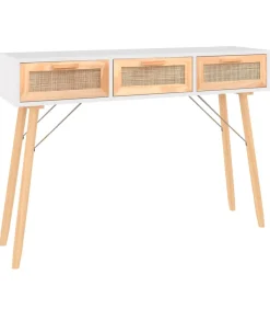 Clearance Wandtafel 105x30x75 cm massief grenenhout en natuurlijk rattan Tafels