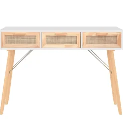 Clearance Wandtafel 105x30x75 cm massief grenenhout en natuurlijk rattan Tafels