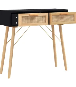 Discount Wandtafel 80x30x75 cm massief grenenhout en natuurlijk rattan Tafels