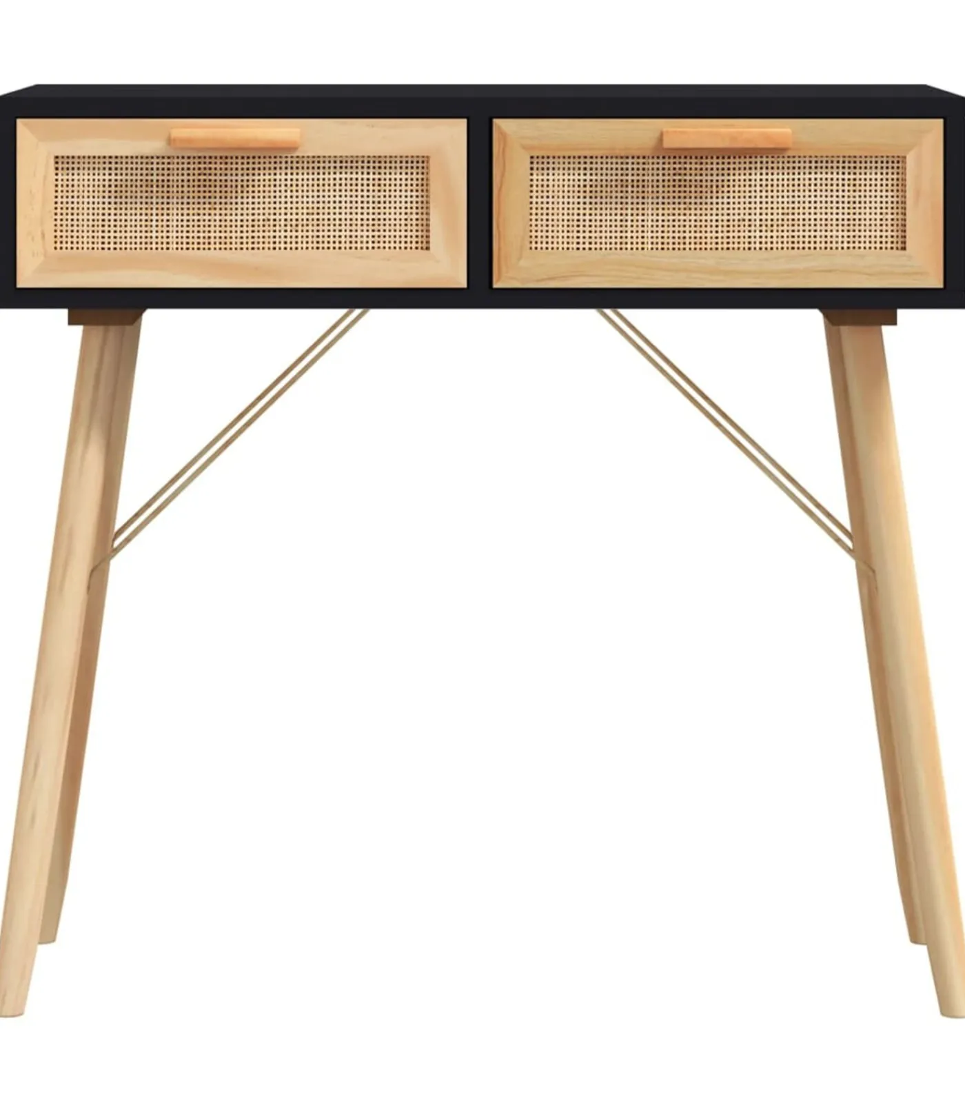 Discount Wandtafel 80x30x75 cm massief grenenhout en natuurlijk rattan Tafels