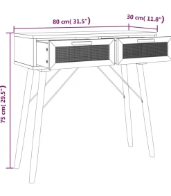 Discount Wandtafel 80x30x75 cm massief grenenhout en natuurlijk rattan Tafels