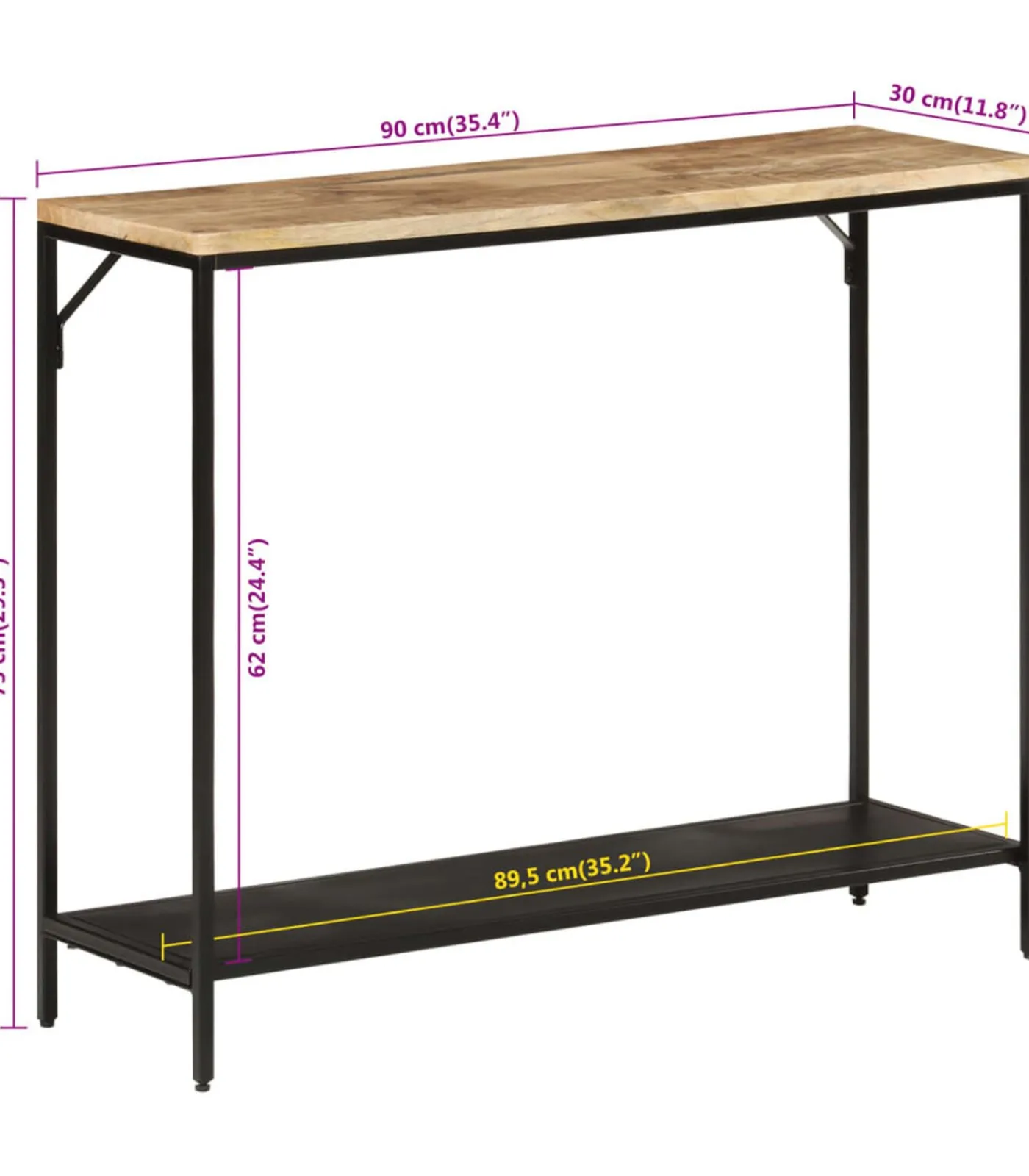 Discount Wandtafel 90x30x75 cm massief ruw mangohout en ijzer Tafels