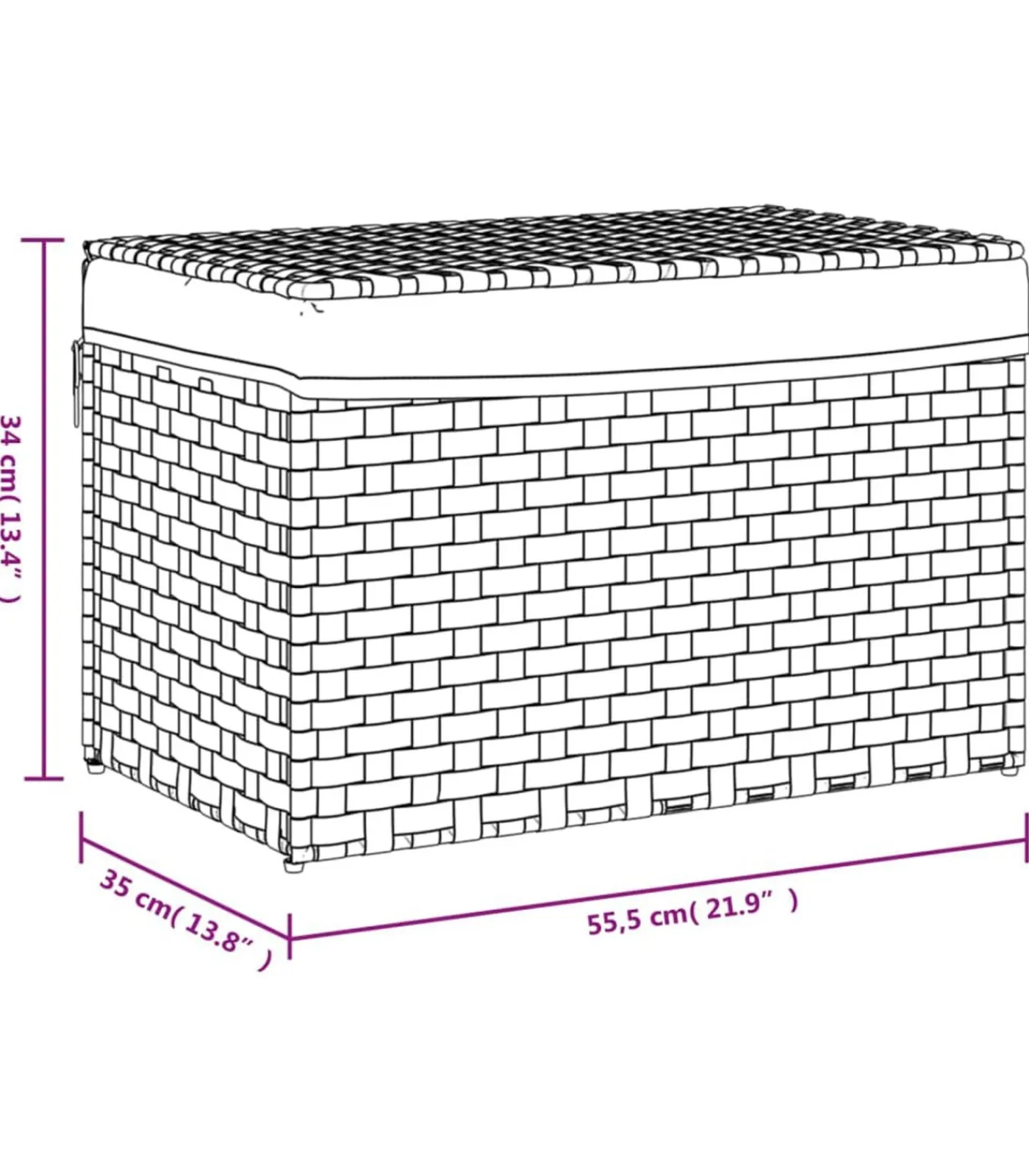 Hot Wasmand met deksel 55,5x35x34 cm poly rattan grijs Manden En Bakken