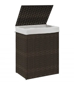 Sale Wasmand met deksel 46x33x60 cm poly rattan donkerbruin Manden En Bakken