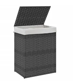 Sale Wasmand met deksel 46x33x60 cm poly rattan grijs Manden En Bakken