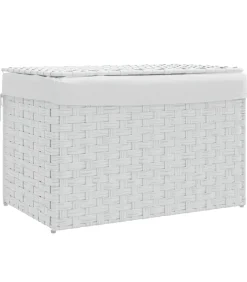 Outlet Wasmand met deksel 55,5x35x34 cm poly rattan wit Manden En Bakken