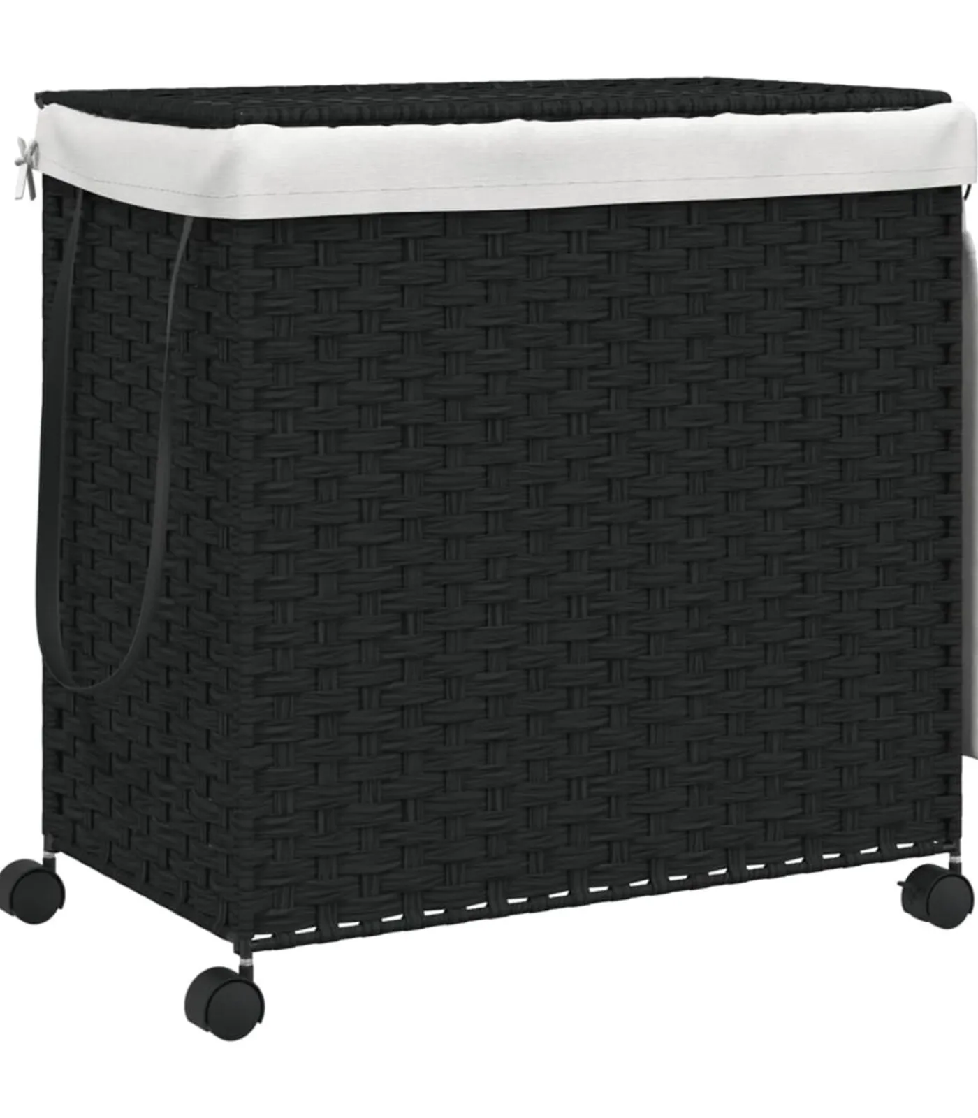 Sale Wasmand op wielen 60x35x60,5 cm rattan zwart Manden En Bakken