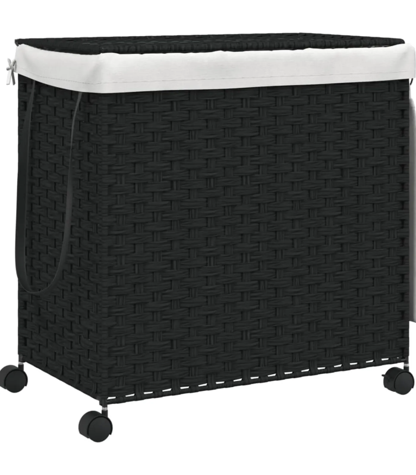 Sale Wasmand op wielen 60x35x60,5 cm rattan zwart Manden En Bakken
