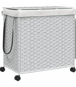 Clearance Wasmand op wielen 60x35x60,5 cm rattan wit Manden En Bakken