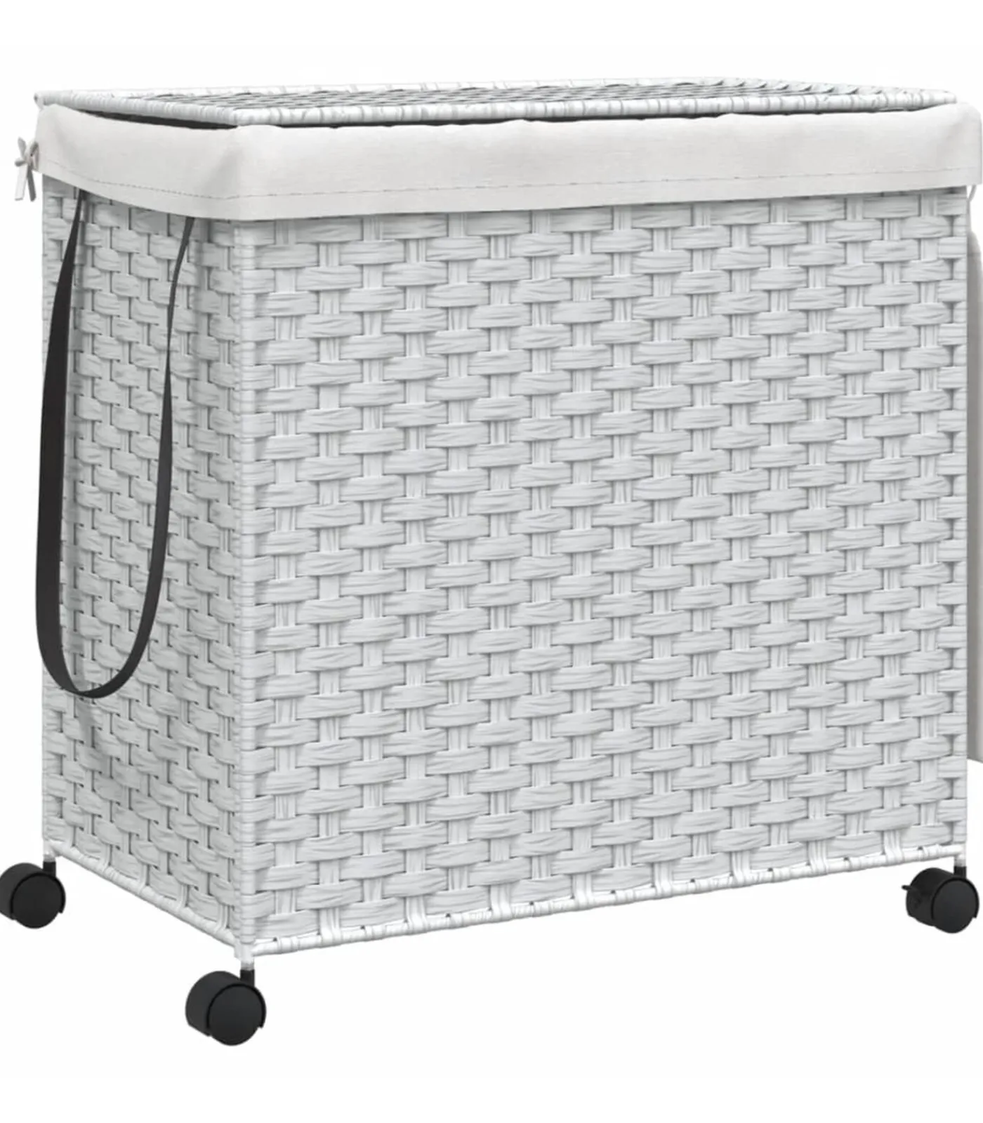 Clearance Wasmand op wielen 60x35x60,5 cm rattan wit Manden En Bakken