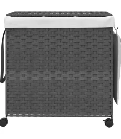 Clearance Wasmand op wielen 60x35x60,5 cm rattan grijs Manden En Bakken