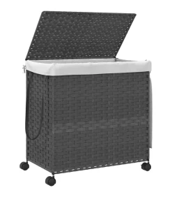 Clearance Wasmand op wielen 60x35x60,5 cm rattan grijs Manden En Bakken