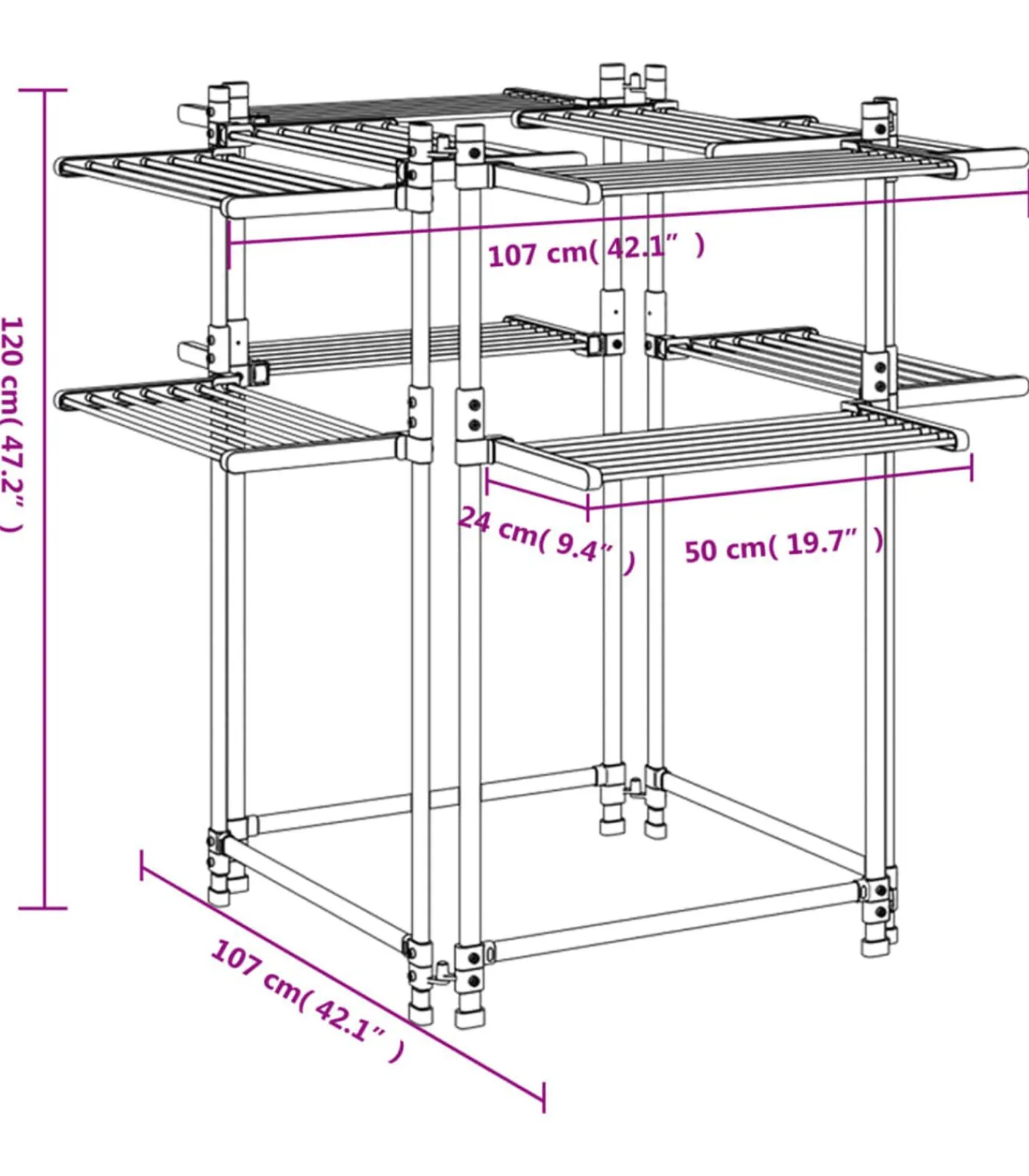 Best Wasrek 107x107x120 cm aluminium Wassen & Strijken