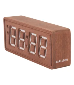 Discount Wekker Solid Wood Engraved - Donkerhout - 20x4.5x8cm Klokken