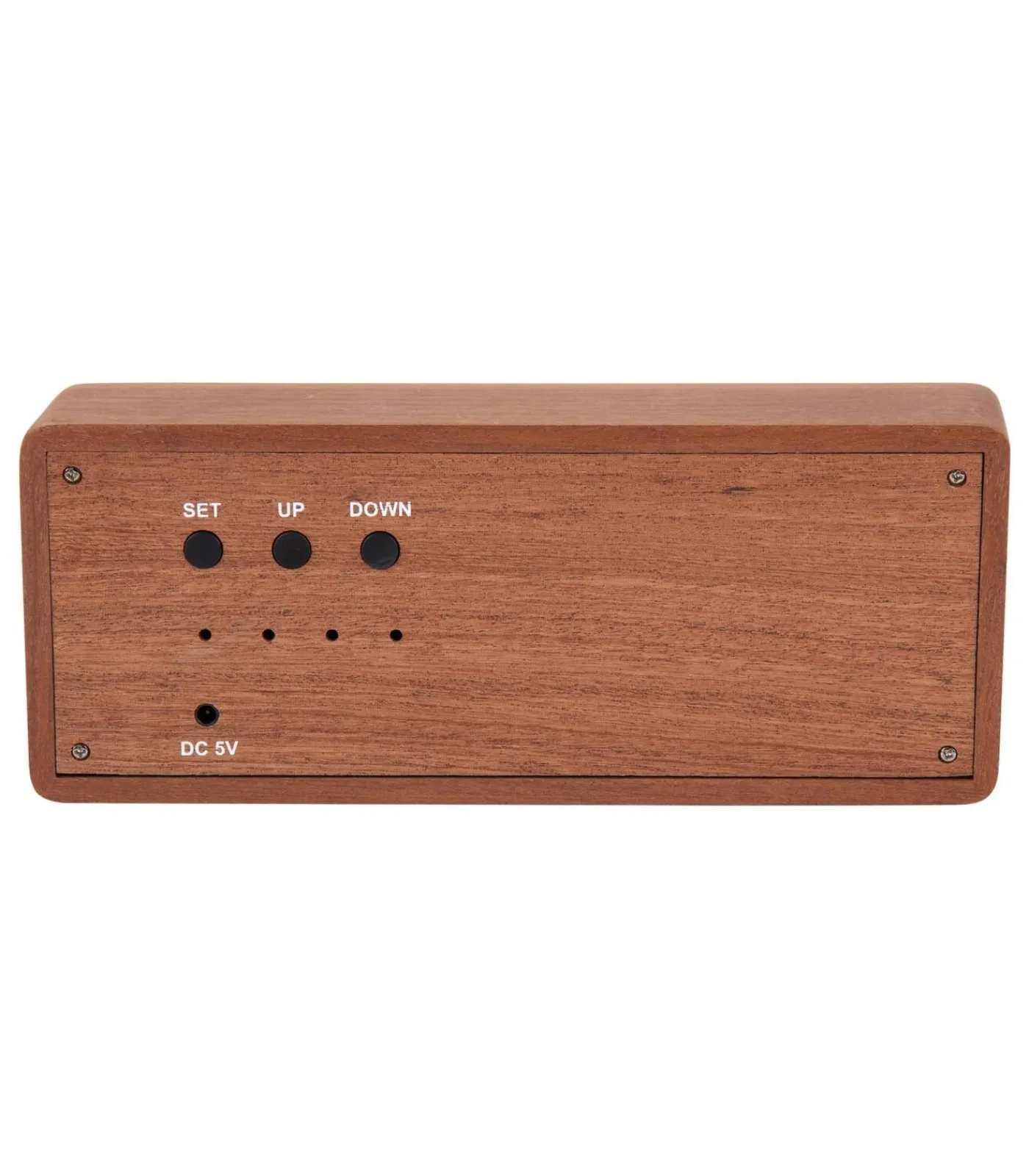 Discount Wekker Solid Wood Engraved - Donkerhout - 20x4.5x8cm Klokken