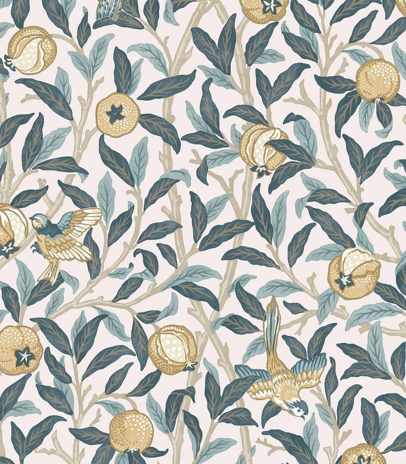New Vliesbehang - Bird & Pomegranate Cloudy Blues - 1000x52 Wanddecoratie