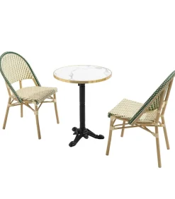 Online Witte marmeren liggende terrastafel van 60 cm en 2 groene stoelen Tuinmeubelen