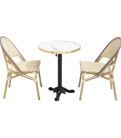 Witte marmeren terrastafel van 60 cm en 2 grijze stoelen Tuinmeubelen