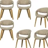 New Yossi Eetkamerstoelen Met Houten Naturel Poot - Zand - Set van 6 Stoelen