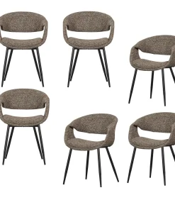 New Yossi Eetkamerstoelen Metalen Zwarte Poot - Bruin - Set van 6 Stoelen