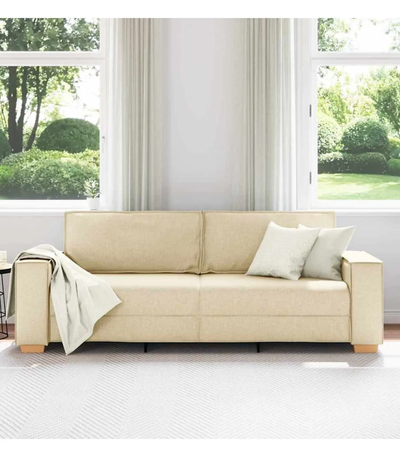 New 3-Zits Sofa met kussen Crème 220 x 78 x 84 cm Stof Zetels