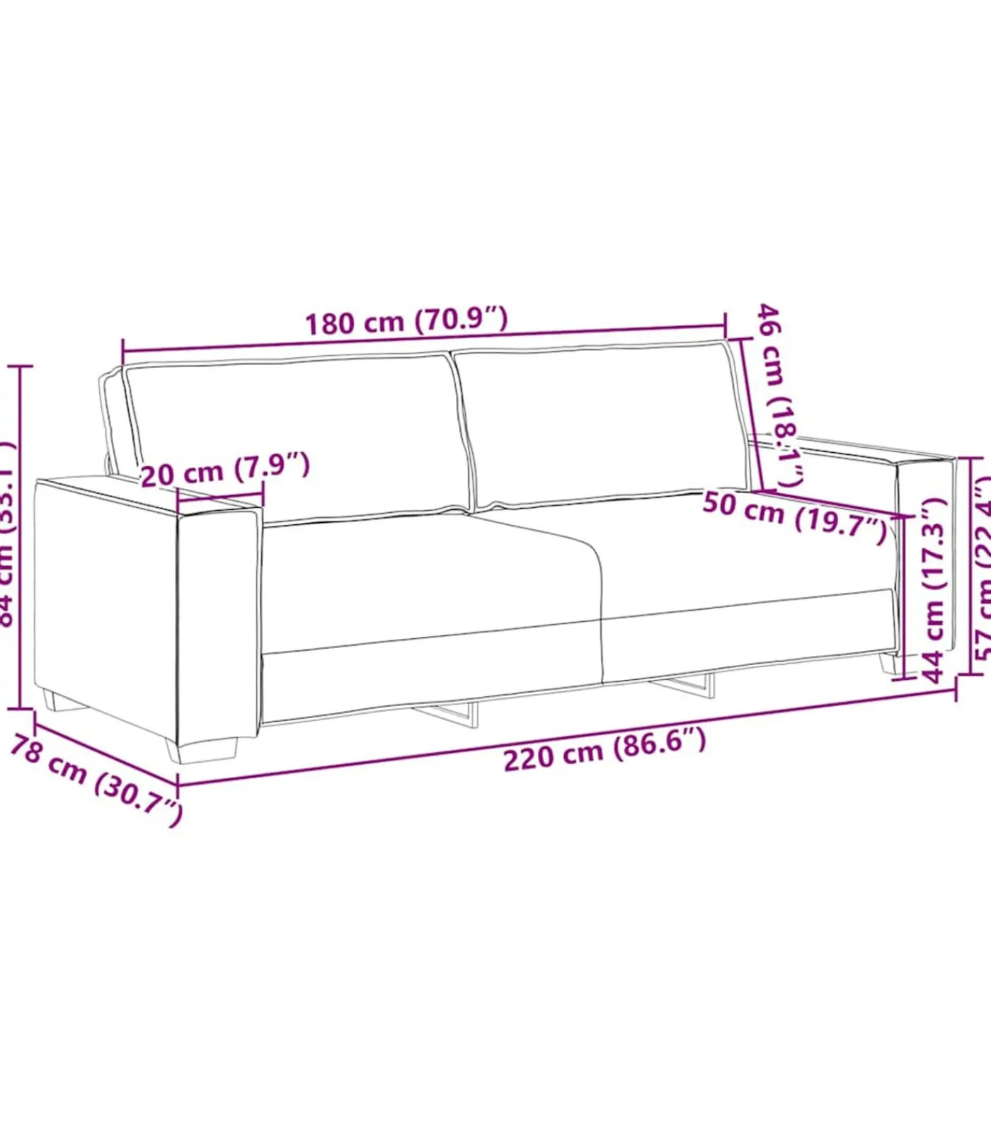 New 3-Zits Sofa met kussen Donkergroen 220 x 78 x 84 cm Stof Zetels