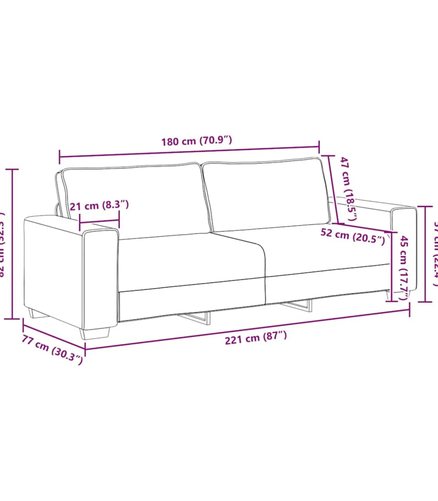 New 3-zitsbank 180 cm stof zwart Zetels