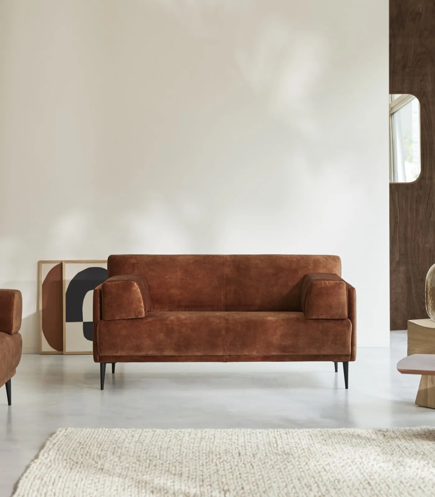 Outlet 2-3-zitsbank in terracottabruin fluweel Finn, 2-zit Zetels