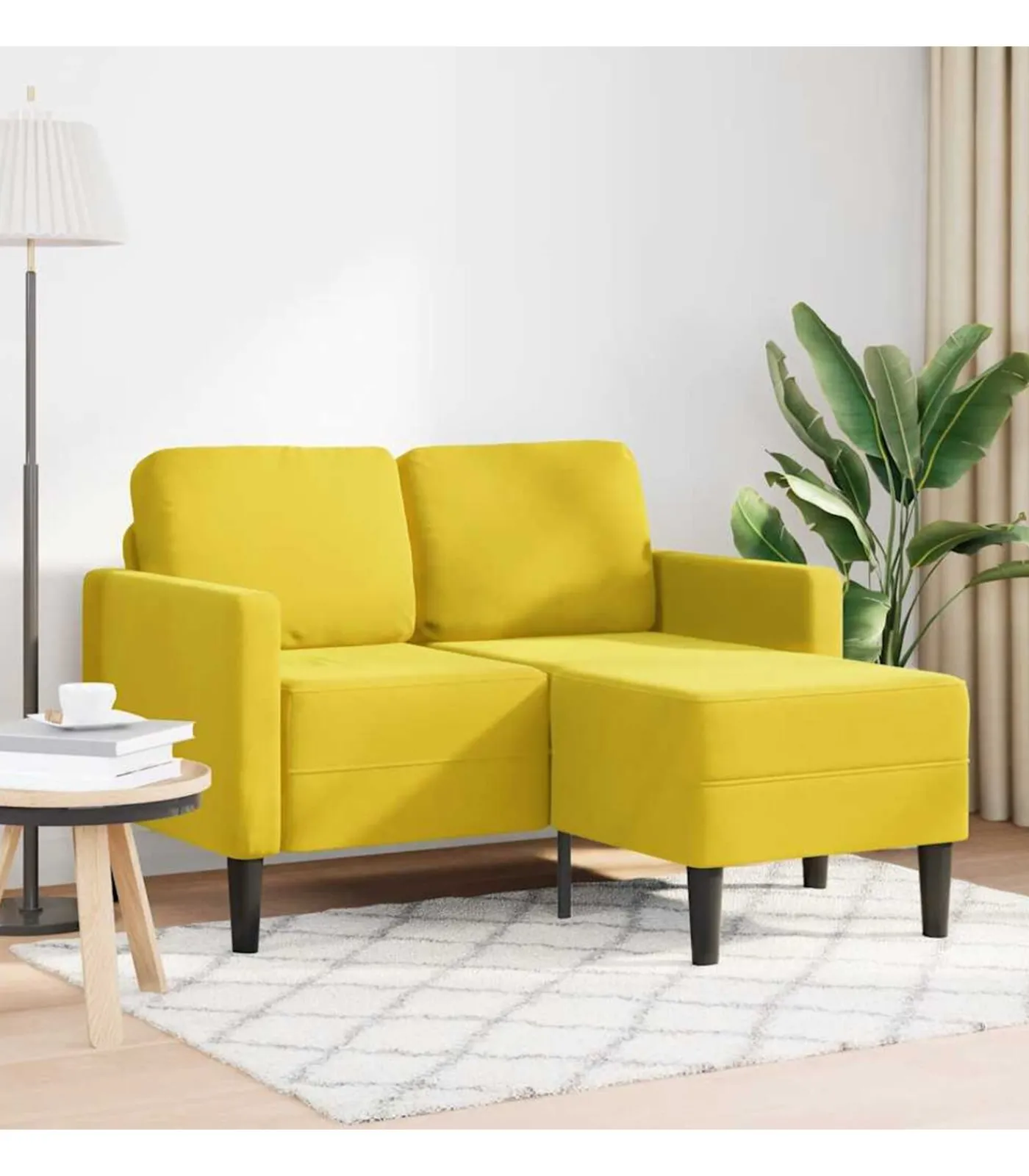 Clearance 2-zitsbank met ligstoel L-vormig 125 cm fluweel geel Zetels