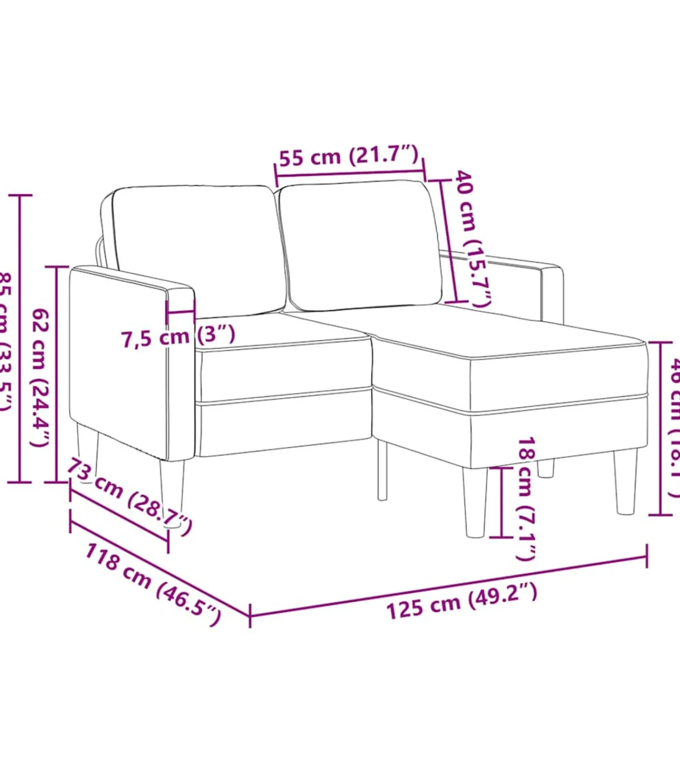 Clearance 2-zitsbank met ligstoel L-vormig 125 cm fluweel geel Zetels