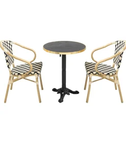 Online Zwart marmeren terrastafel en 2 zwarte stoelen set Tuinmeubelen