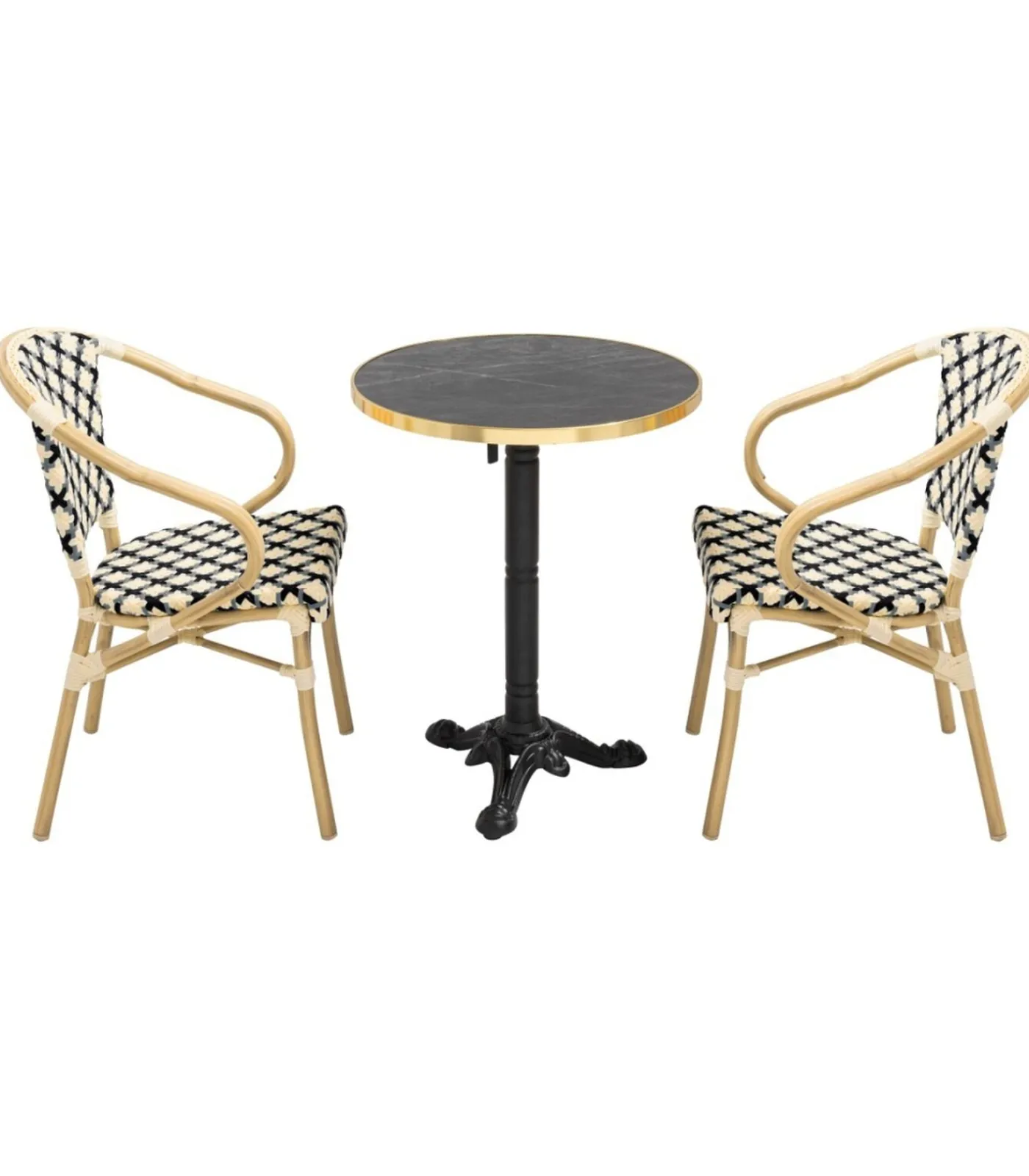 Online Zwart marmeren terrastafel en 2 zwarte stoelen set Tuinmeubelen